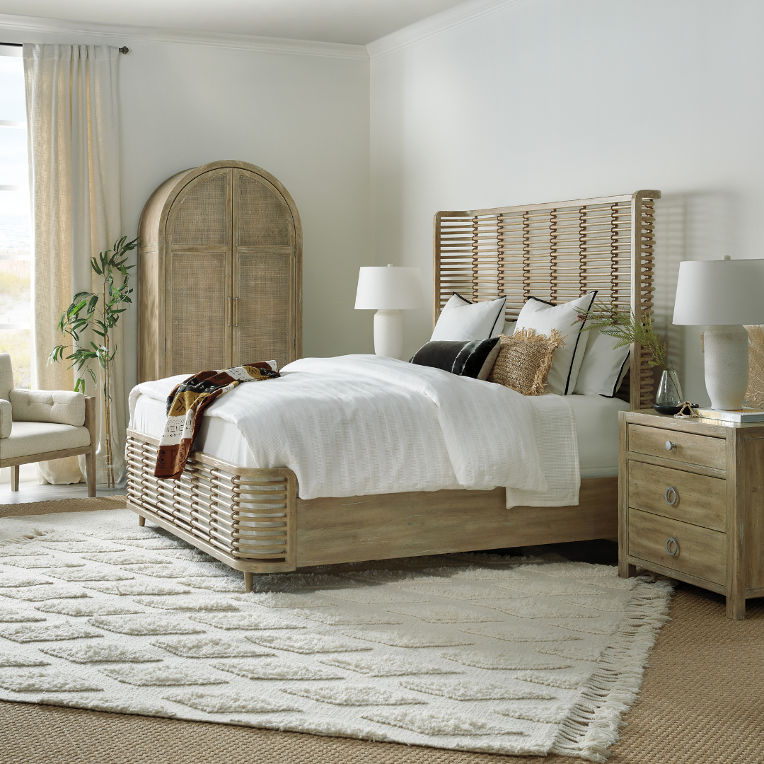 A white bed spread in a modern classic bedroom.