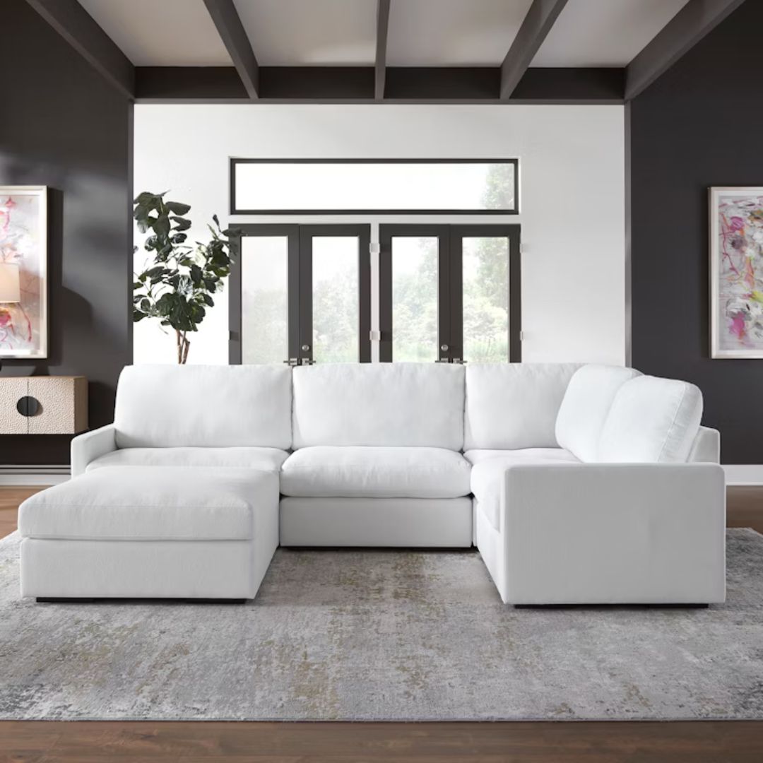 modern white sectional sofa in living room
