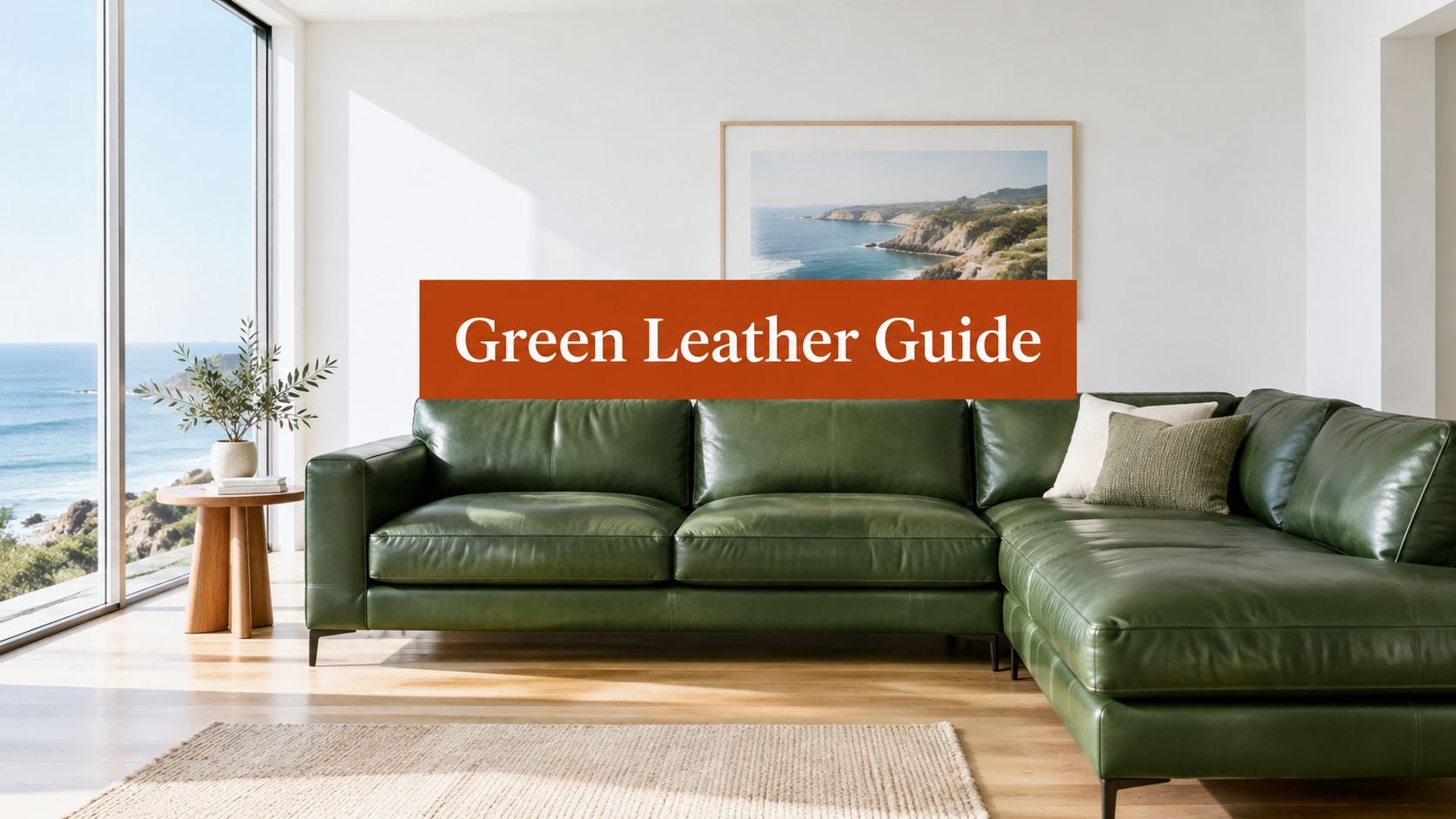 green leather sectional sofa