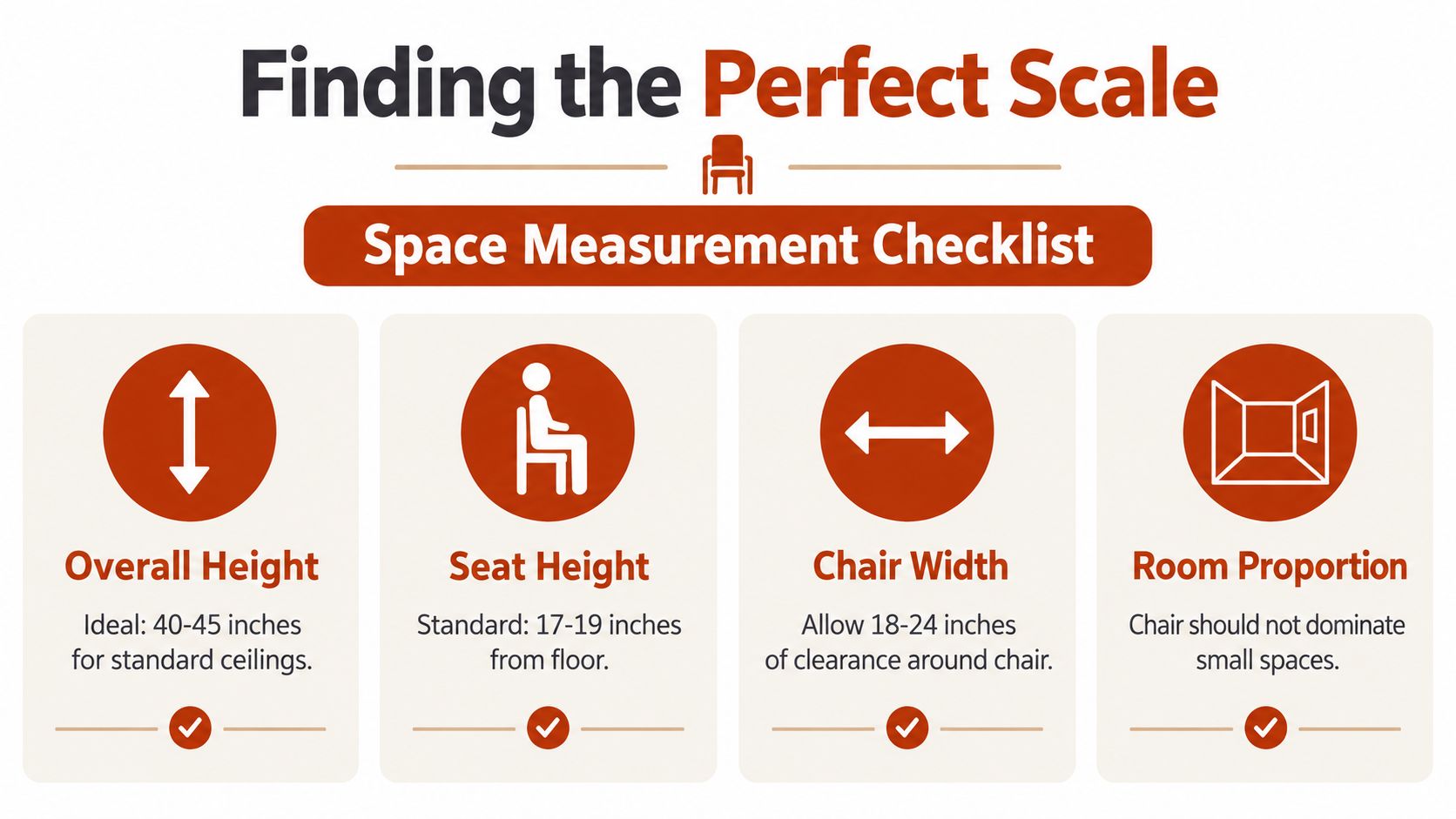 A helpful infographic showing a space measurement checklist for selecting the perfect scale for an upholstered wingback chair.