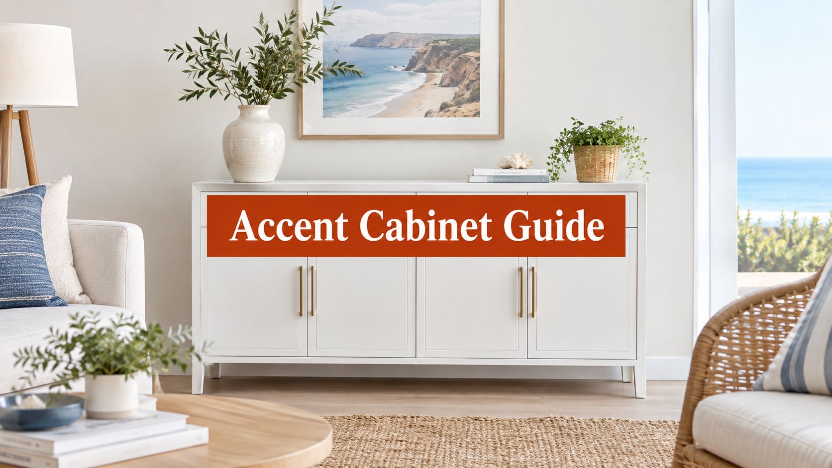 white accent cabinet living room